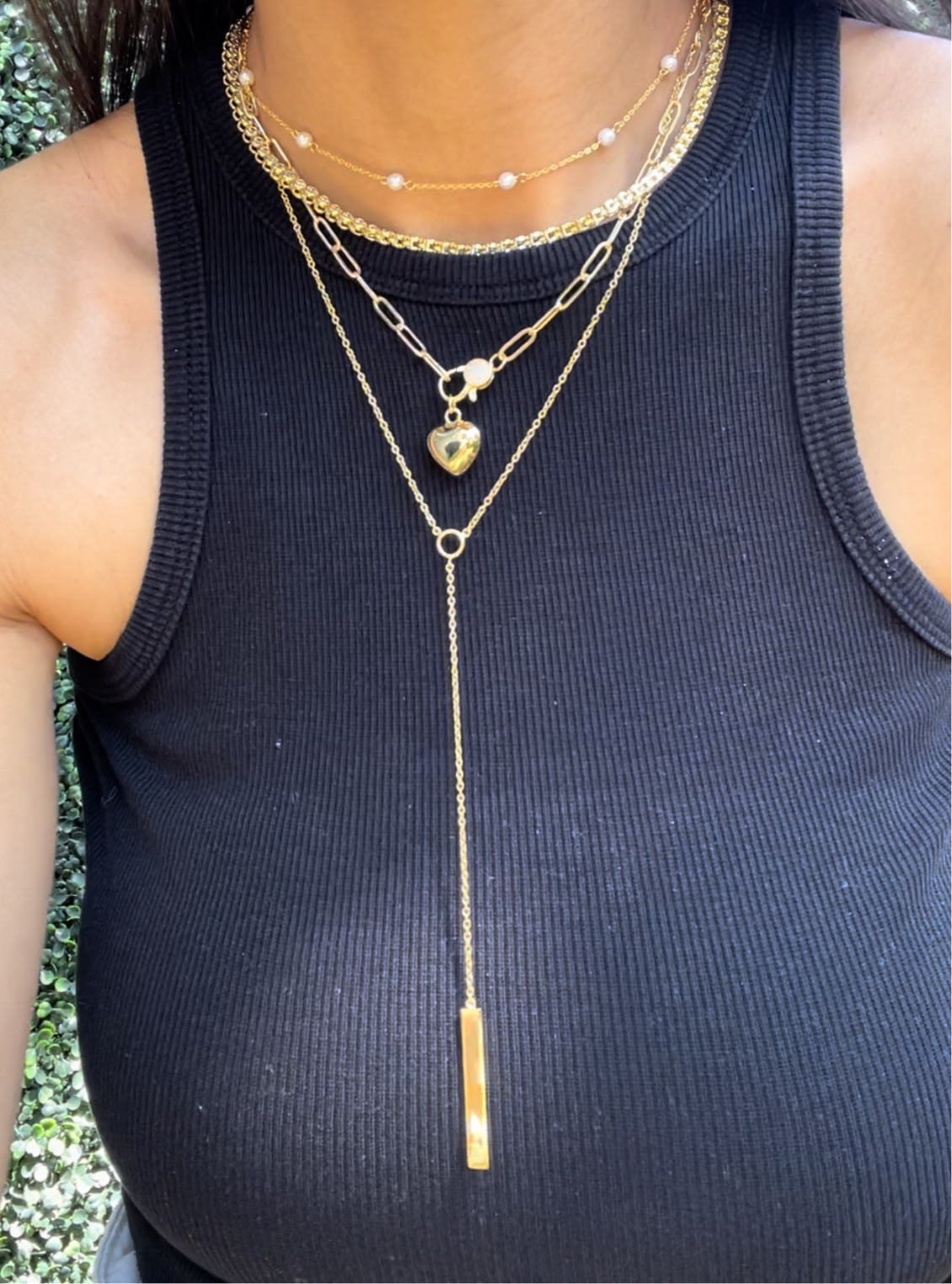 Fancy Clasp Bubble Heart Charm Paperclip Necklace