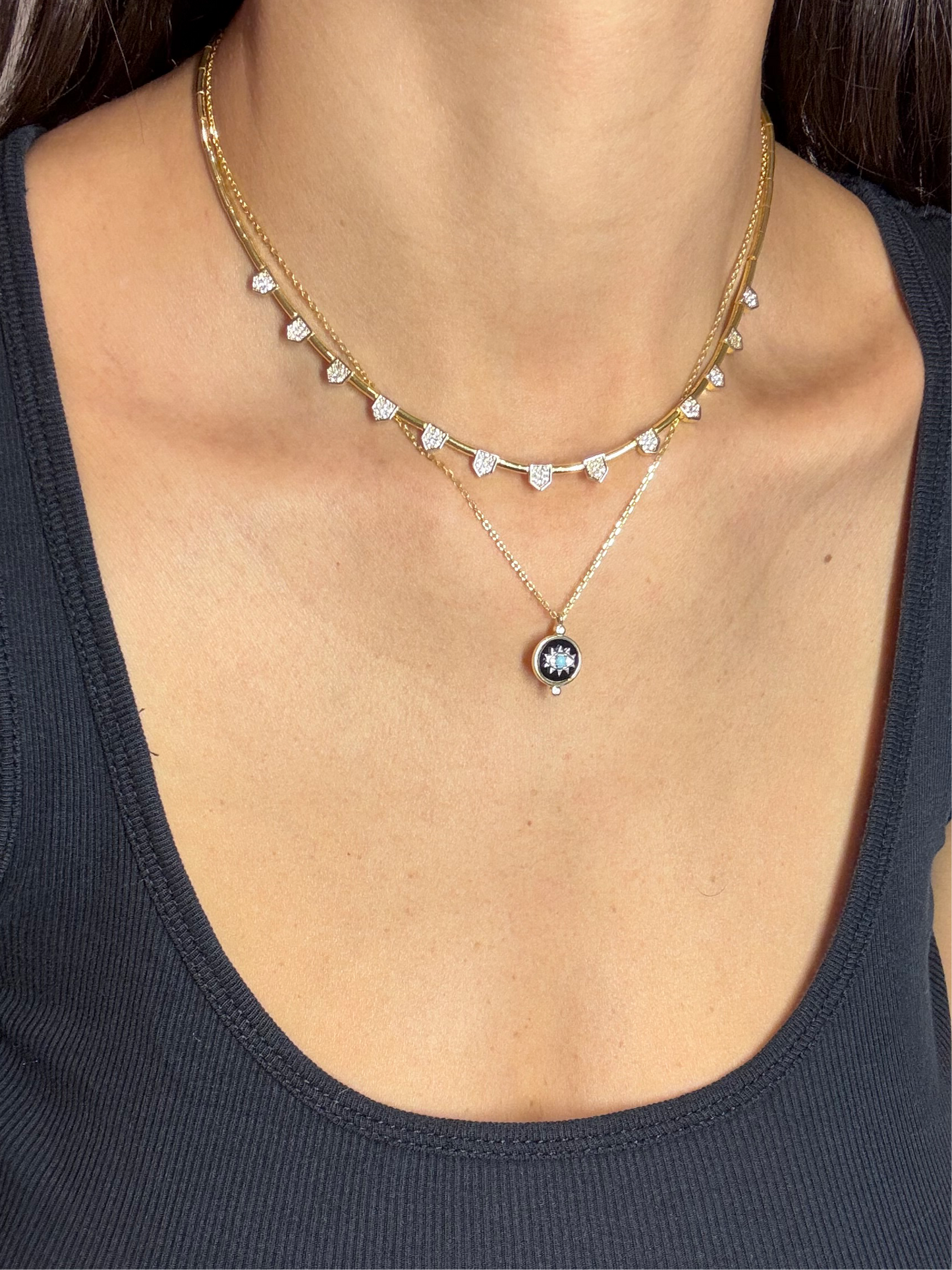 Mini Shield Collar Necklace - 925 Sterling Silver/14k Gold Plated
