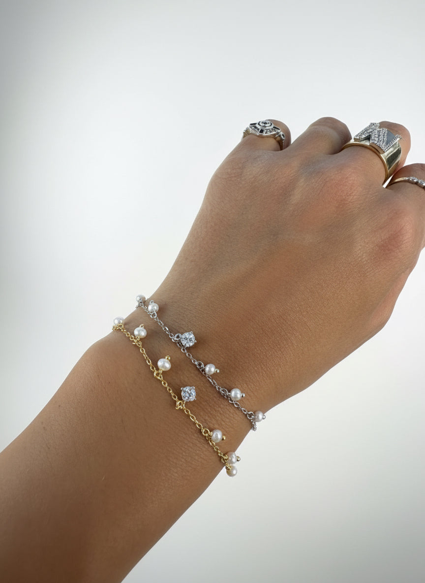 Mini Dangling Pearls with Center CZ Stone