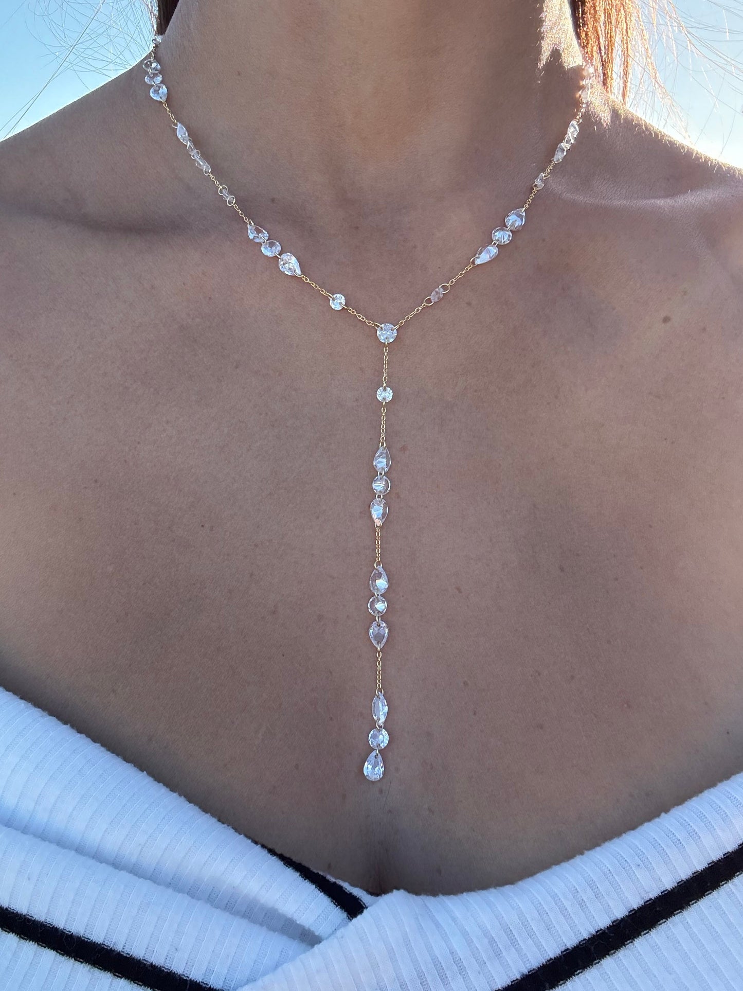 Raw Pear Shaped Crystals Lariat Necklace