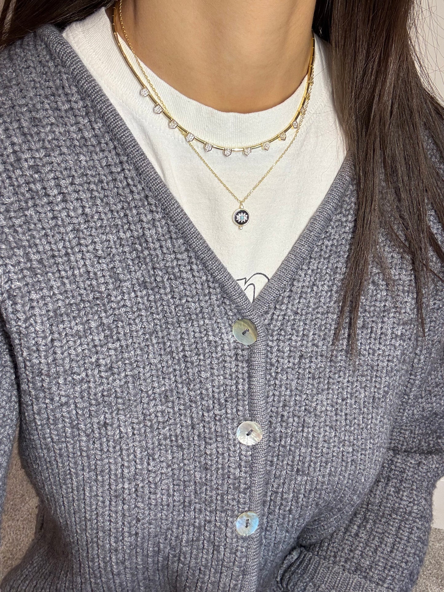 Mini Shield Collar Necklace - 925 Sterling Silver/14k Gold Plated