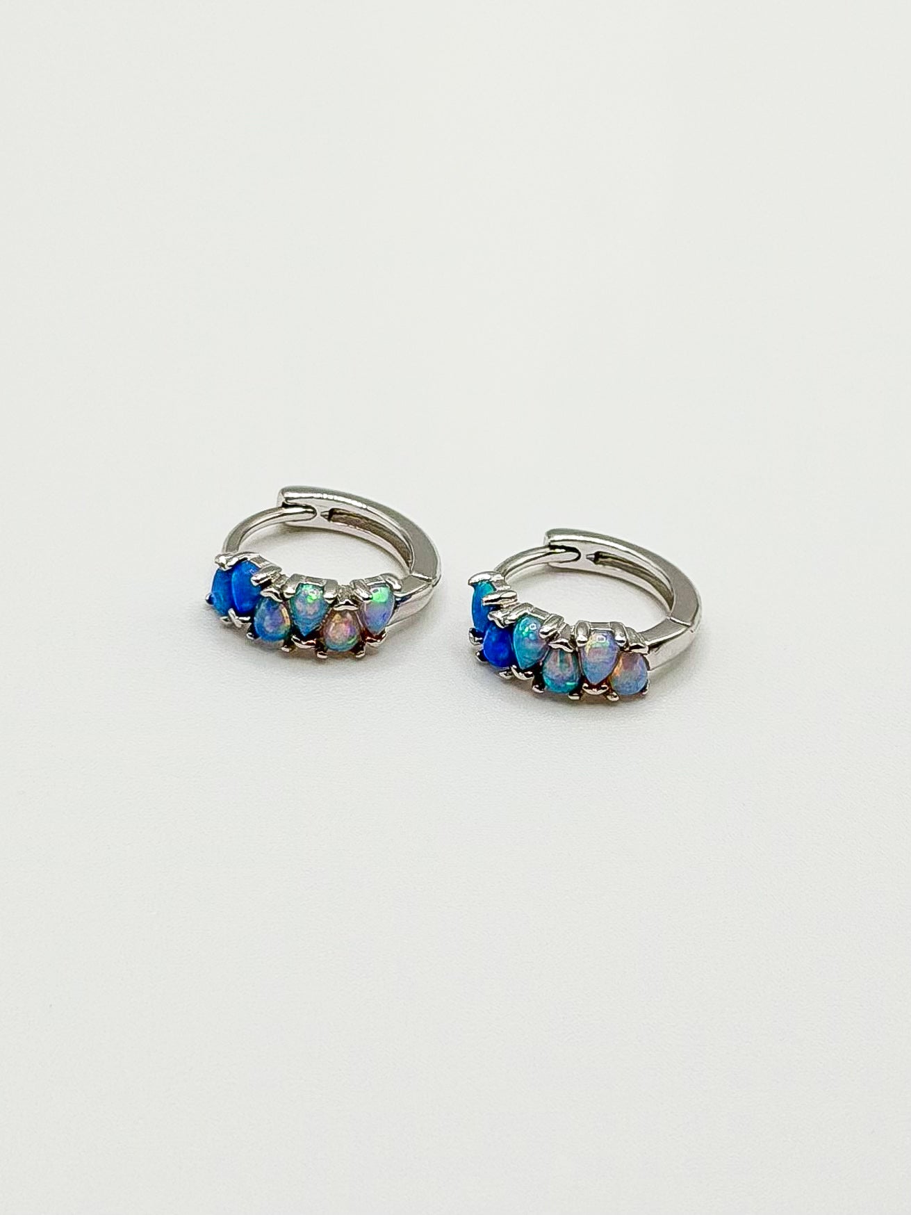 Blue Ombre Pear Shaped Opal Hoop Gold Earrings