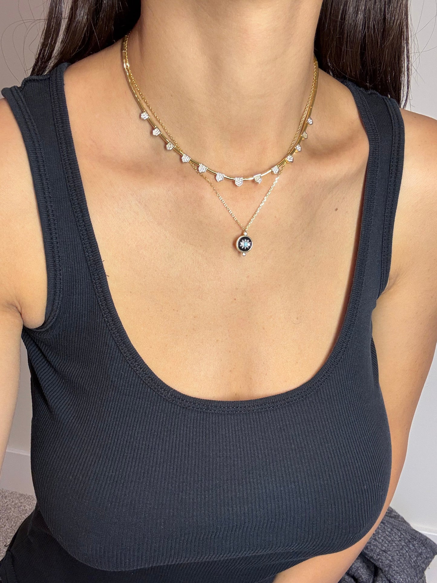 Black Enameled Evil Eye Coin Necklace - 925 Sterling Silver/14k Gold Plated