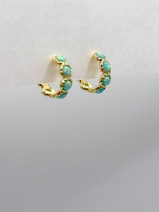 Aqua Fire Opal Hoop Earrings