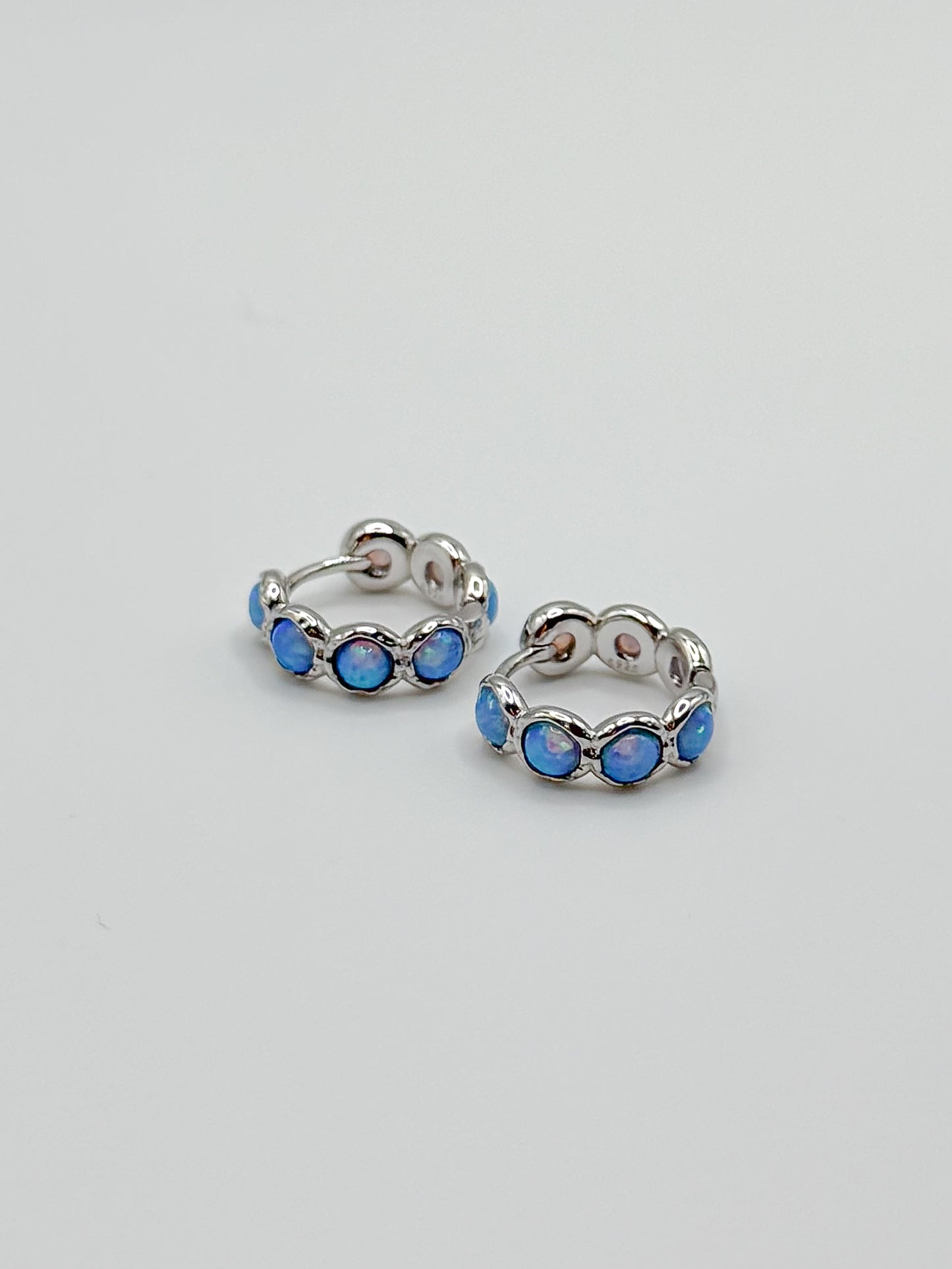 Blue Opal Hoop Gold Earrings