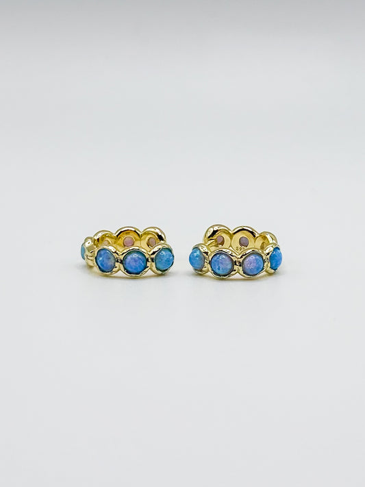 Blue Opal Hoop Gold Earrings