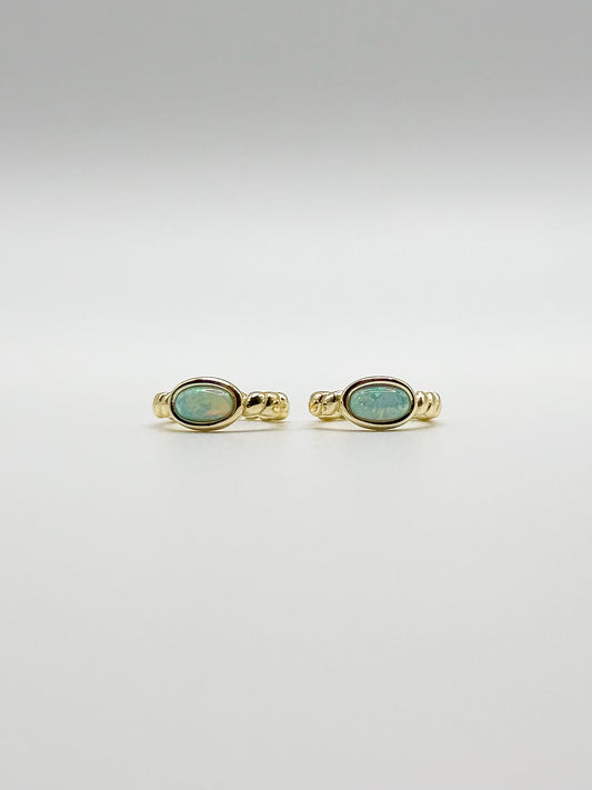 Single Oval Opal Twisted Design Hoop Earrings