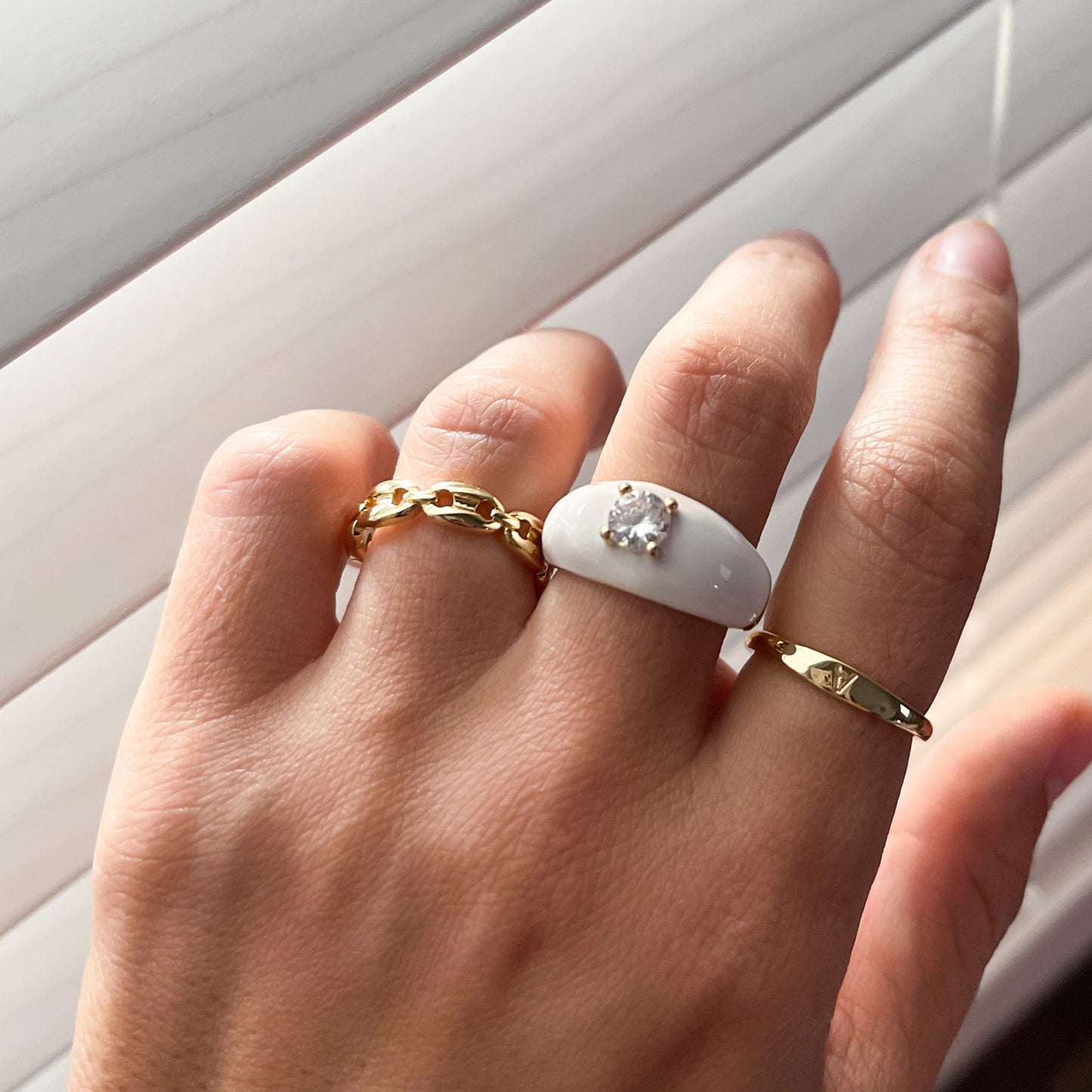 White Enamel Dome Ring
