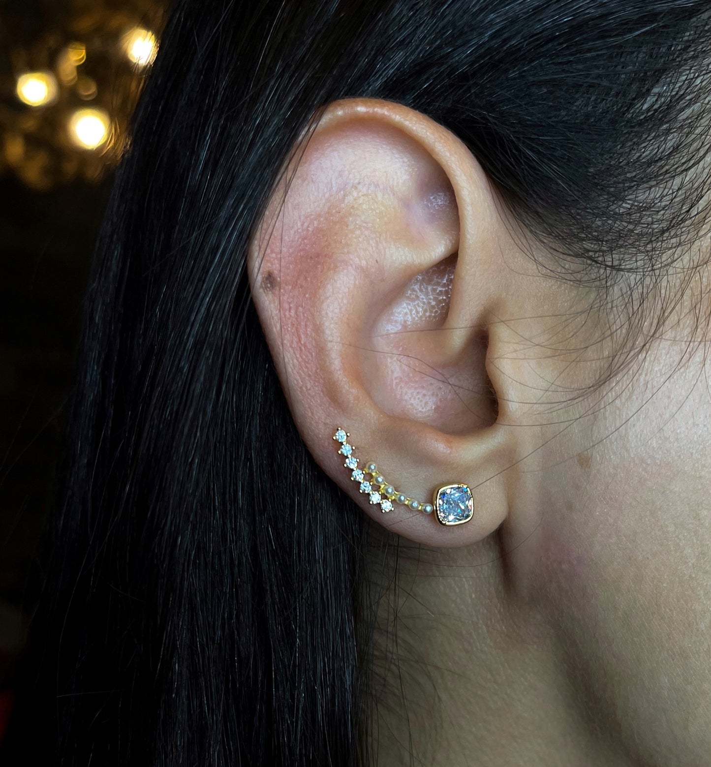 Sterling Silver Pearl and CZ Ear Crawler