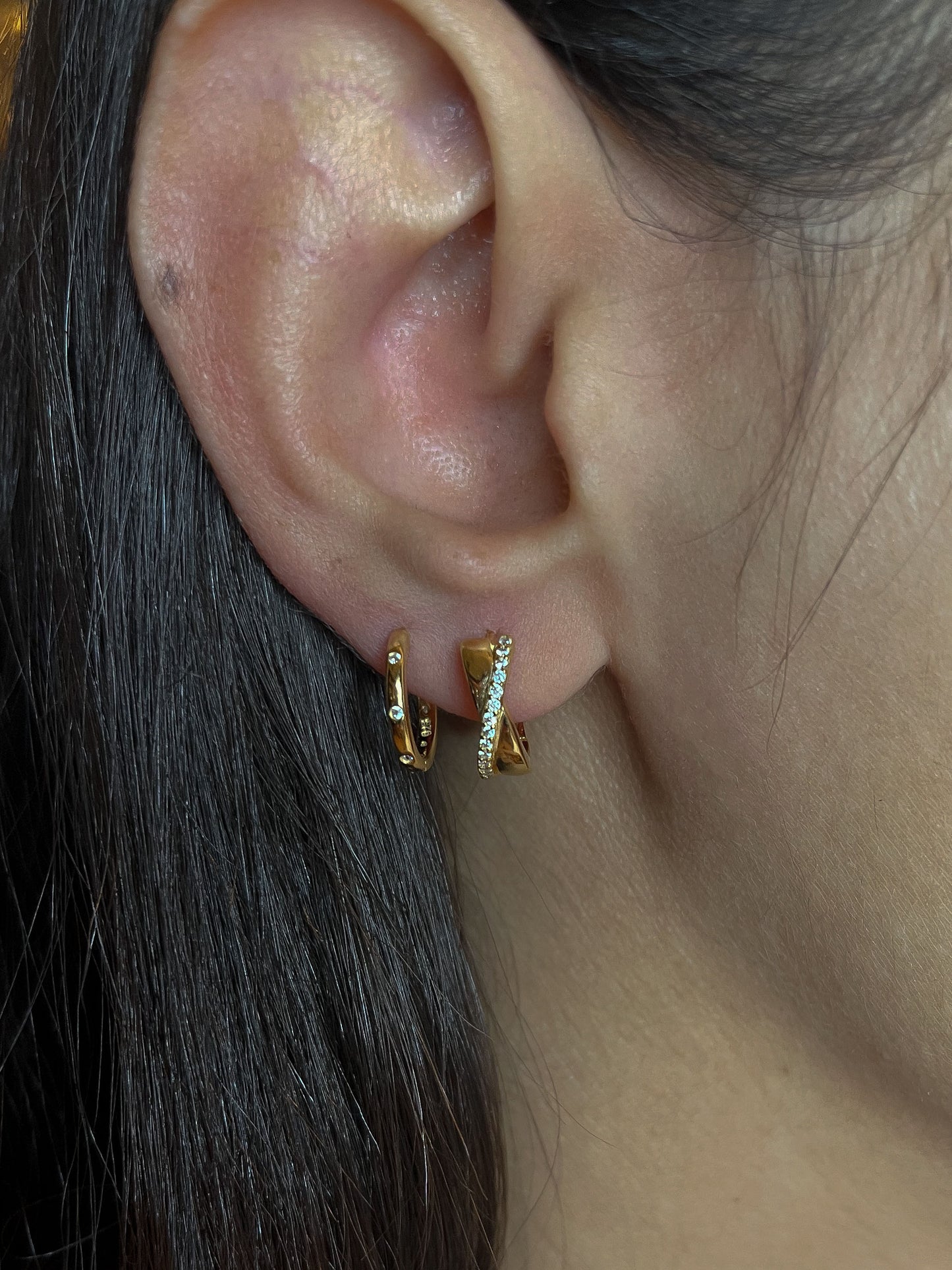 Sterling Silver X Looking Shape CZ Huggies