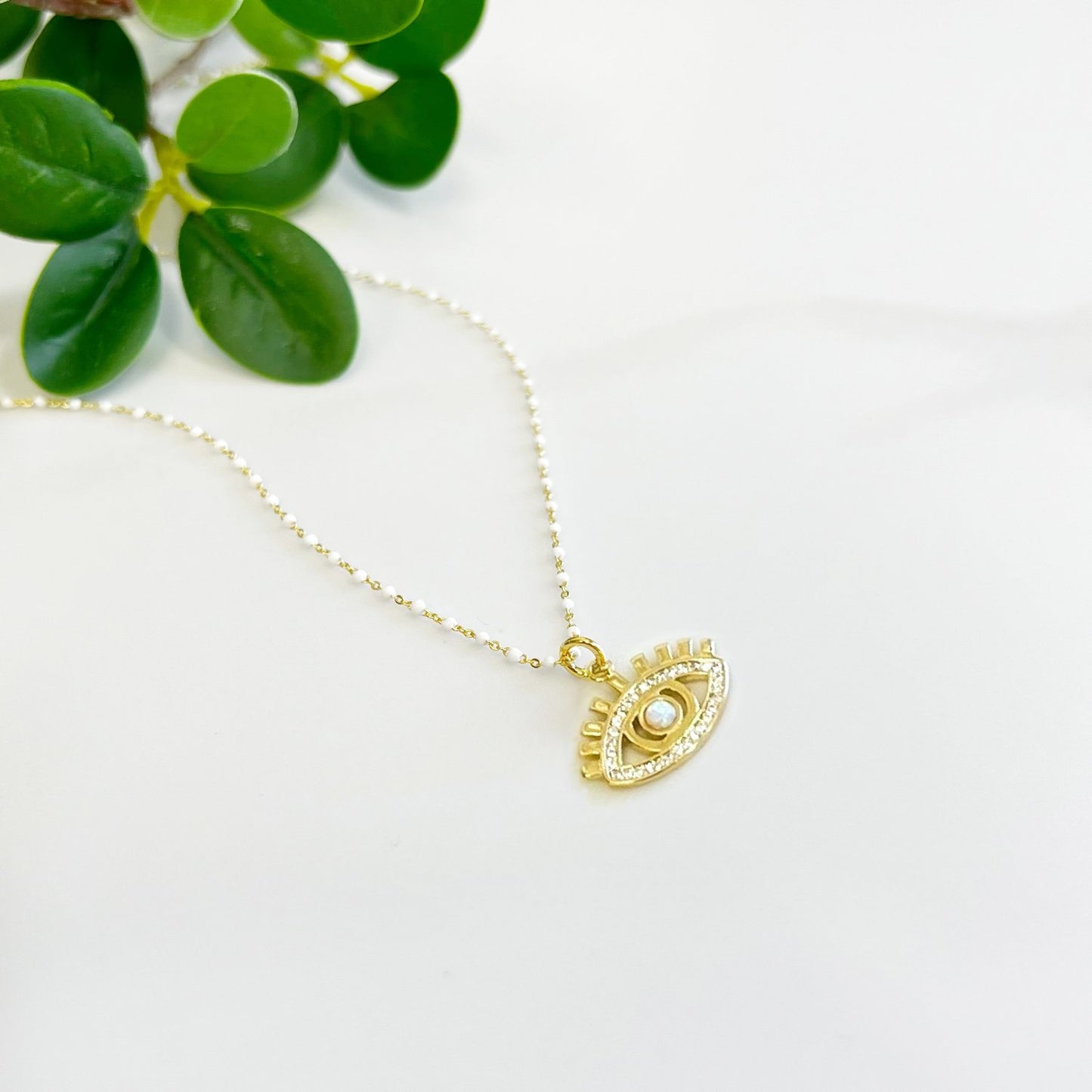 Opalite Large Evil Eye Pendant Necklace