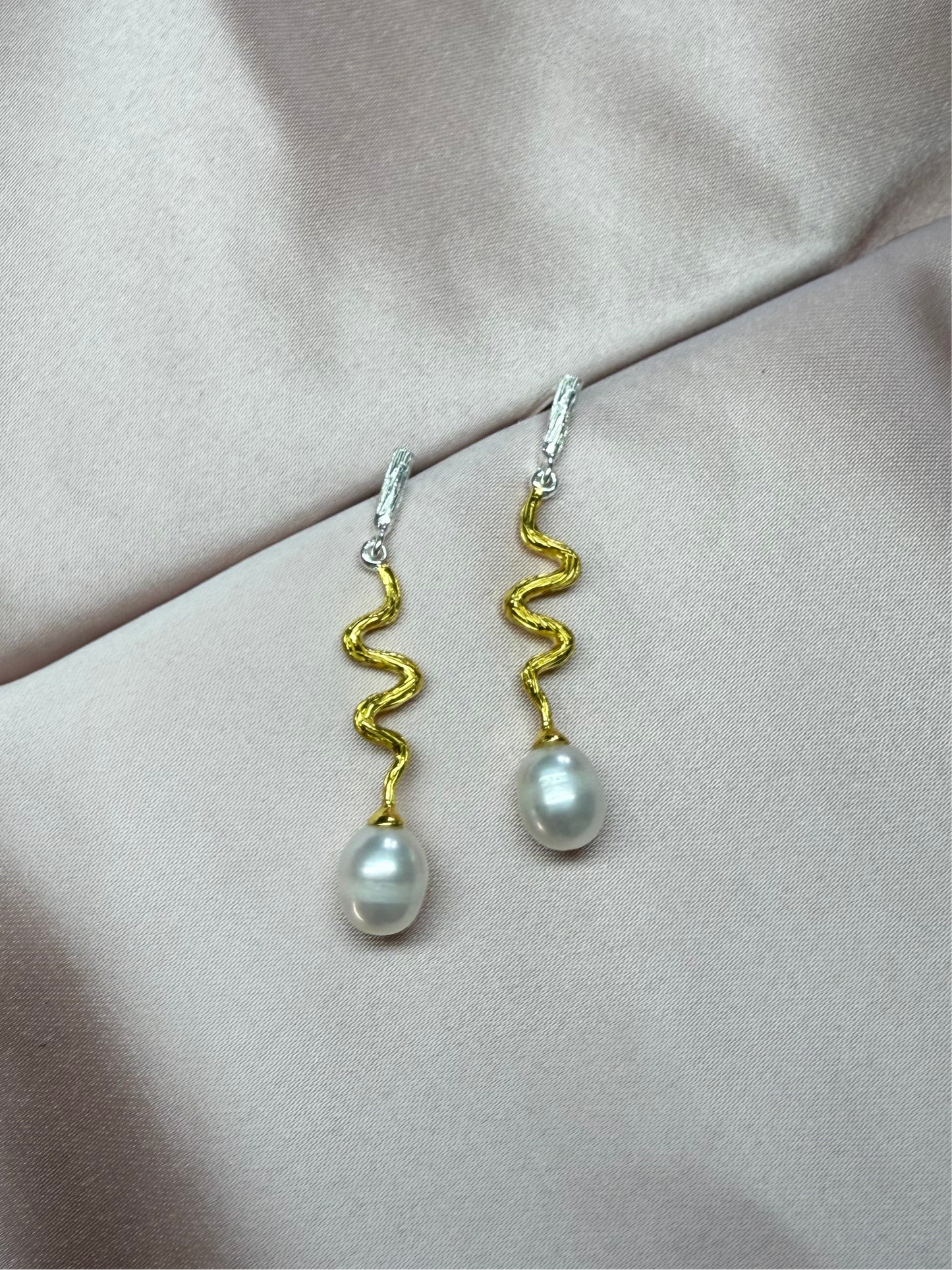 Zigzag Pearl Drops Earrings- 925 Sterling Silver
