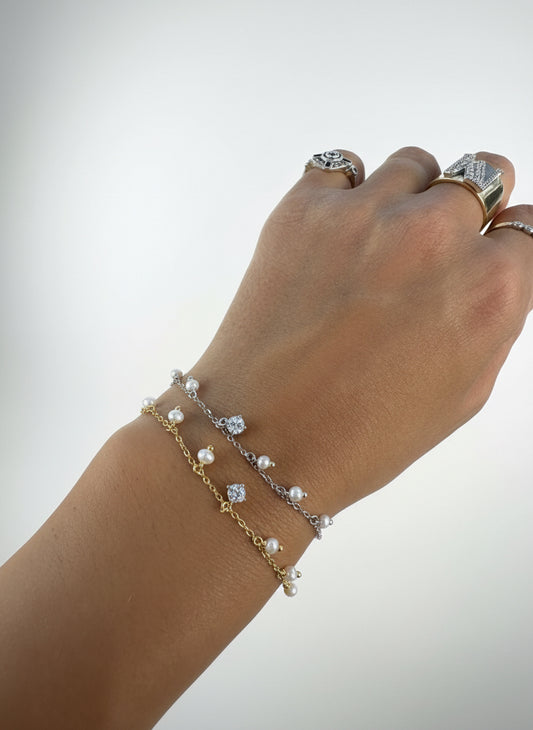 Mini Dangling Pearls with Center CZ Stone