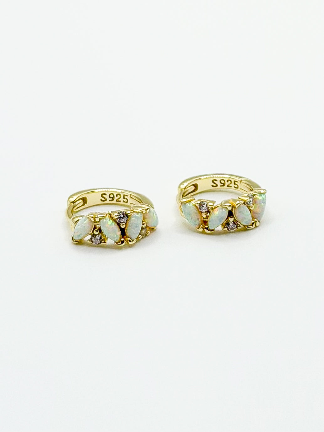 Teardrop Opal Huggie Earrings