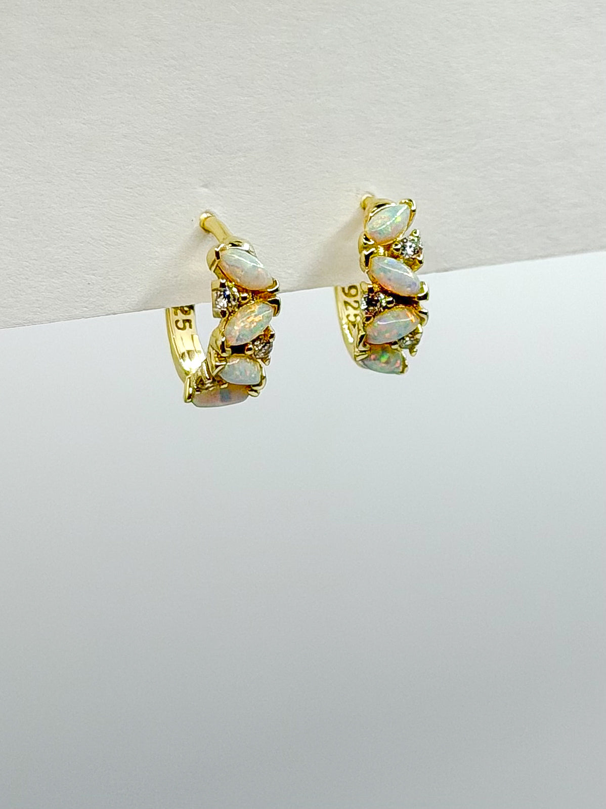Teardrop Opal Huggie Earrings