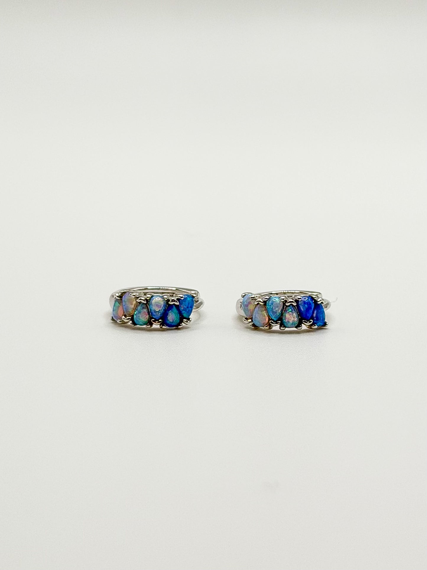 Blue Ombre Pear Shaped Opal Hoop Gold Earrings