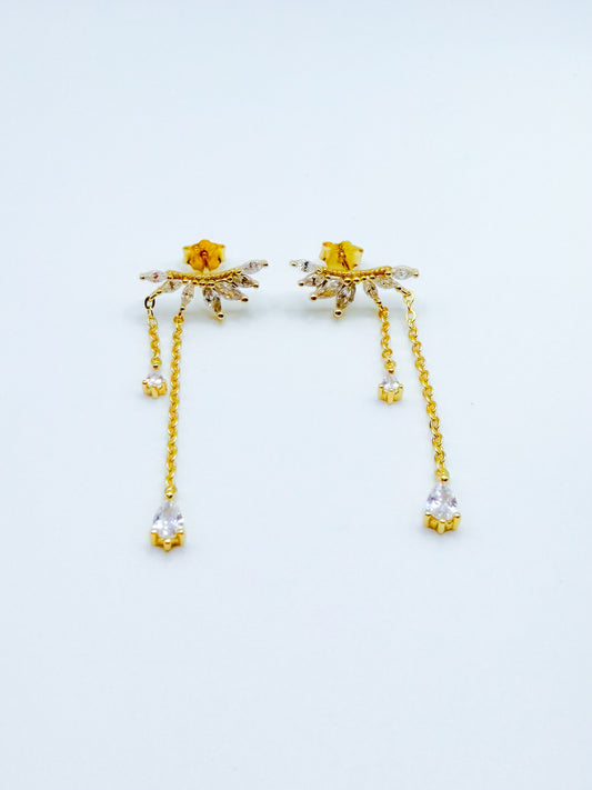 Teardrop Crawler Dangling Chain Stud Earrings