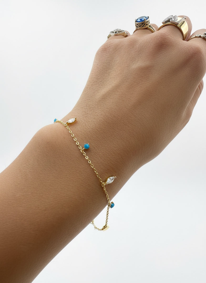 Mini Blue Opalite with Mini Oval CZ Charms Bracelet