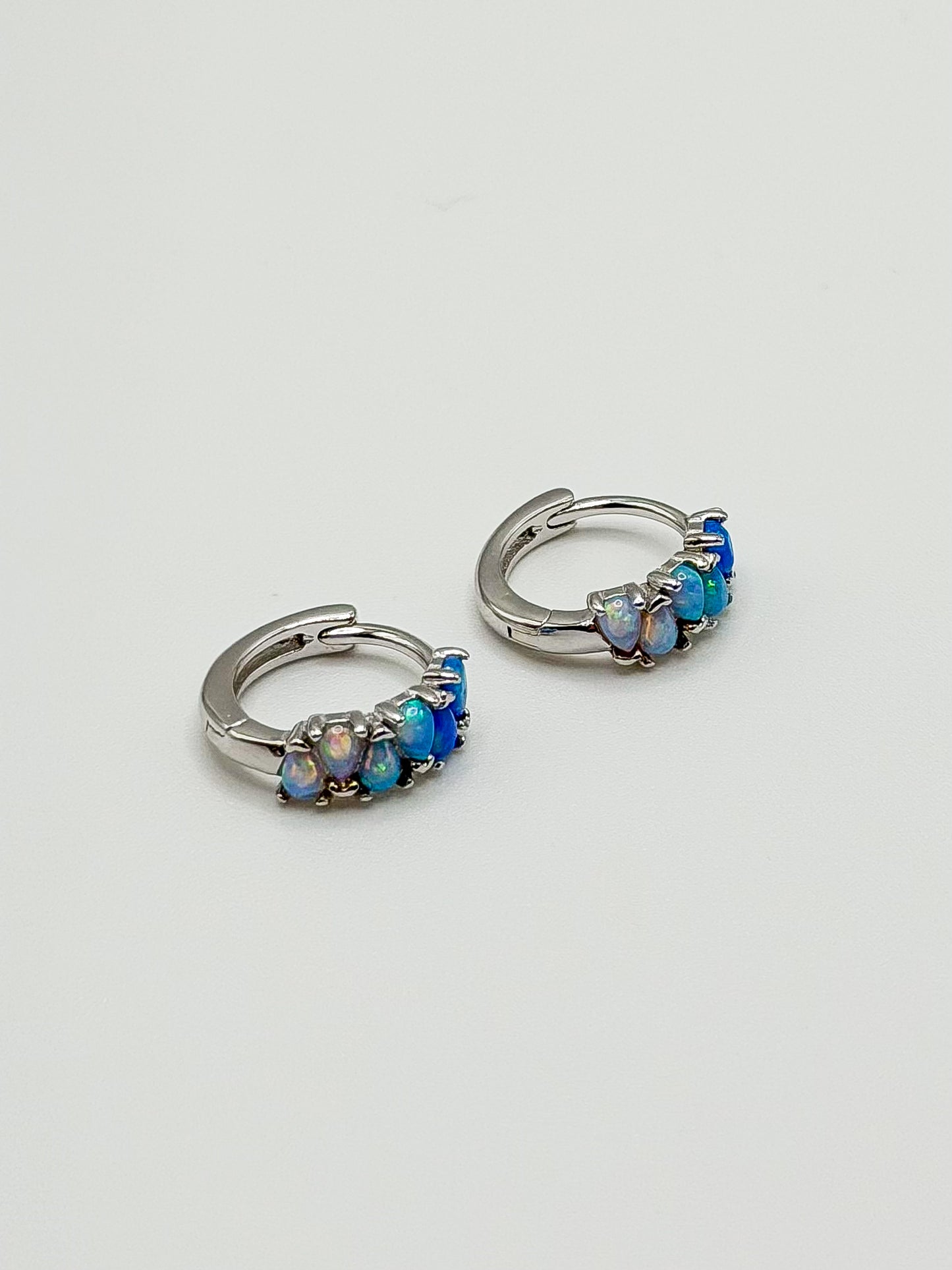 Blue Ombre Pear Shaped Opal Hoop Gold Earrings