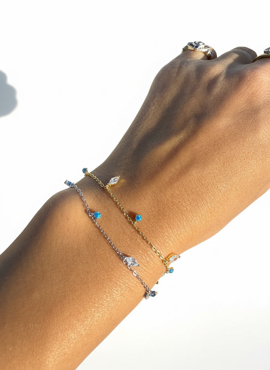 Mini Blue Opalite with Mini Oval CZ Charms Bracelet