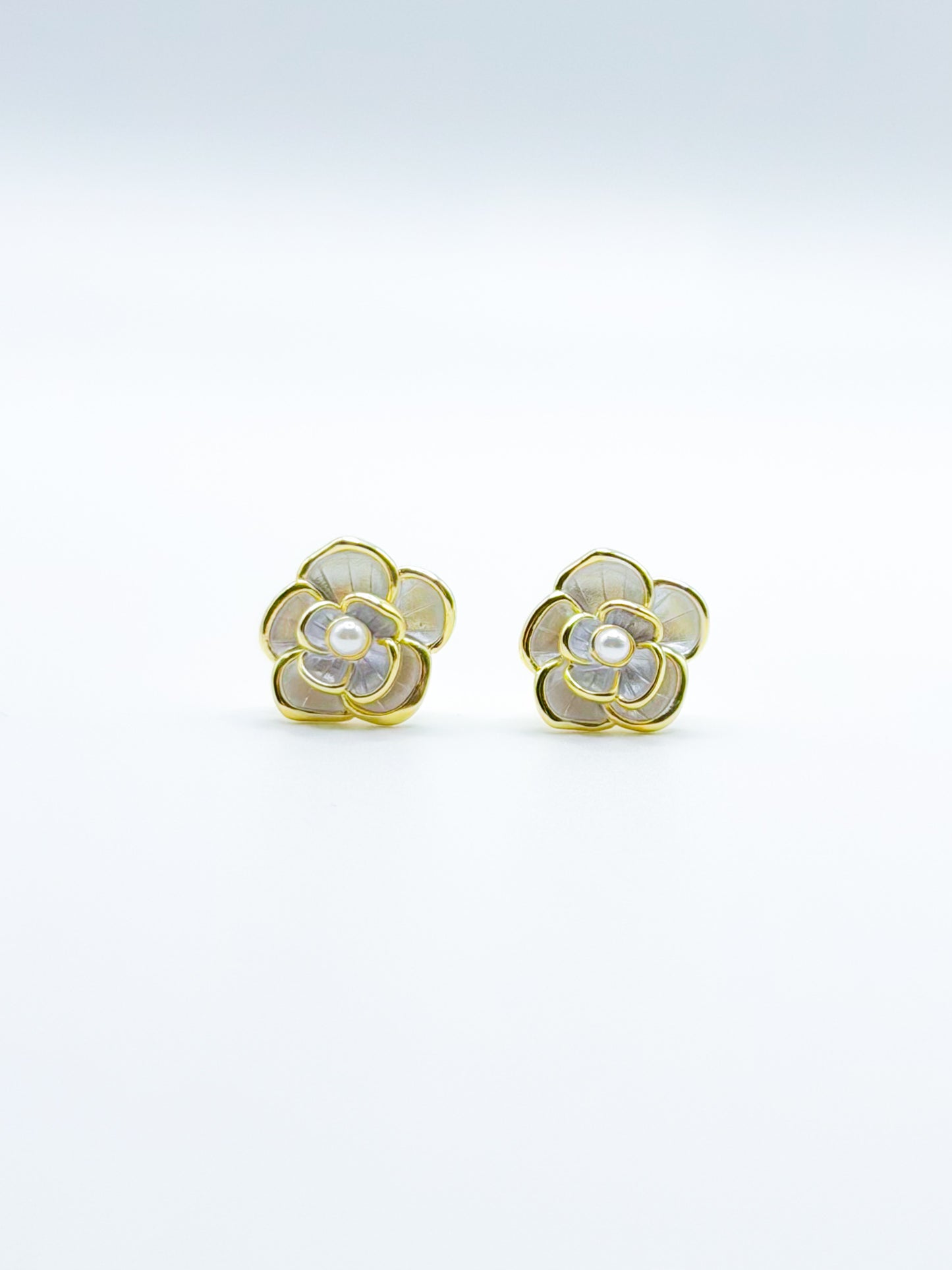 White Camellia Flower with Pearl Stud Earrings
