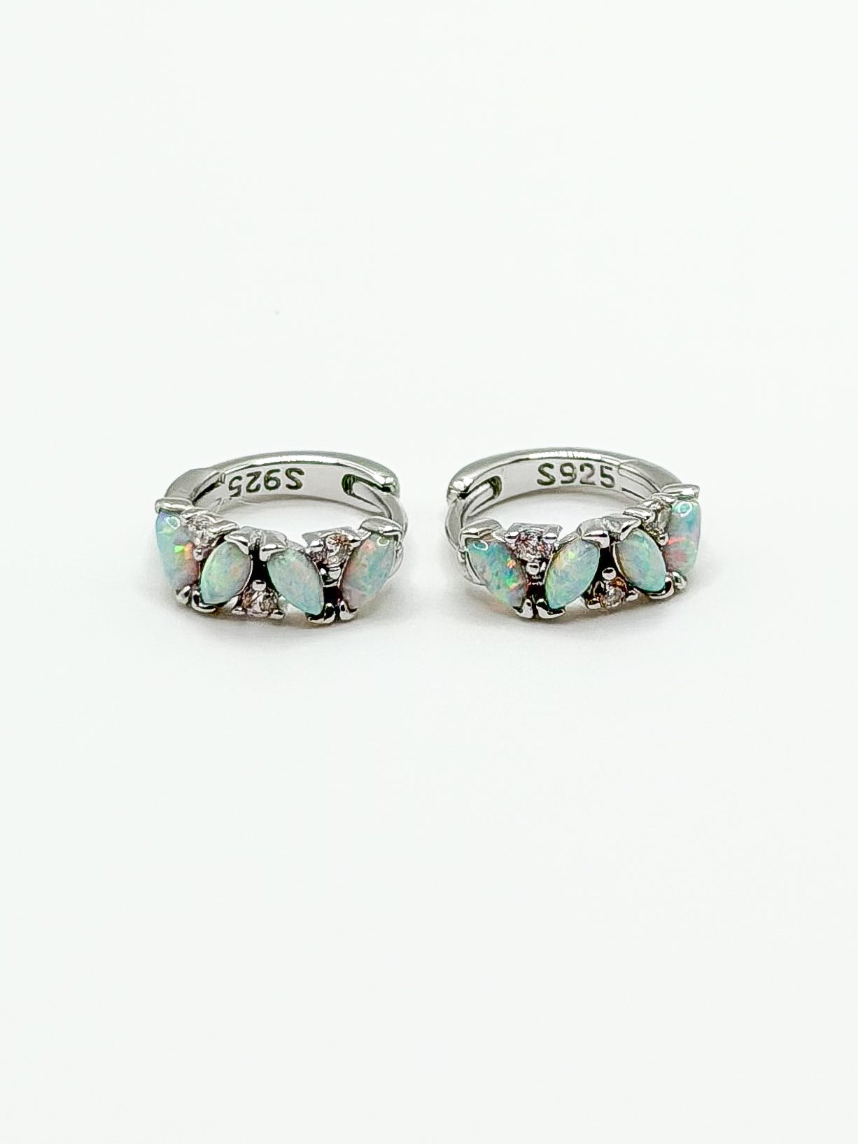 Teardrop Opal Huggie Earrings