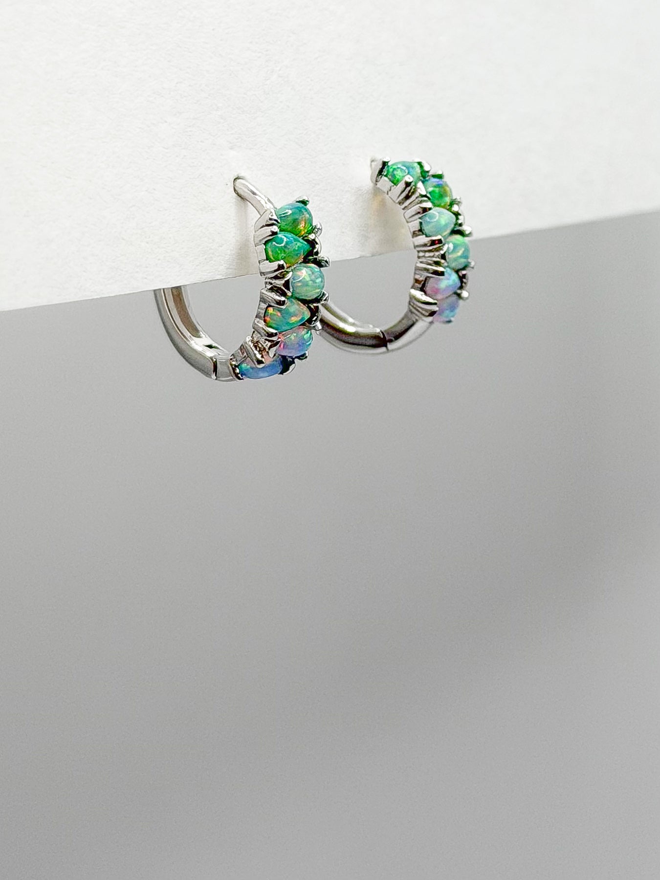 Green Ombre Teardrop Opal Hoop Earrings