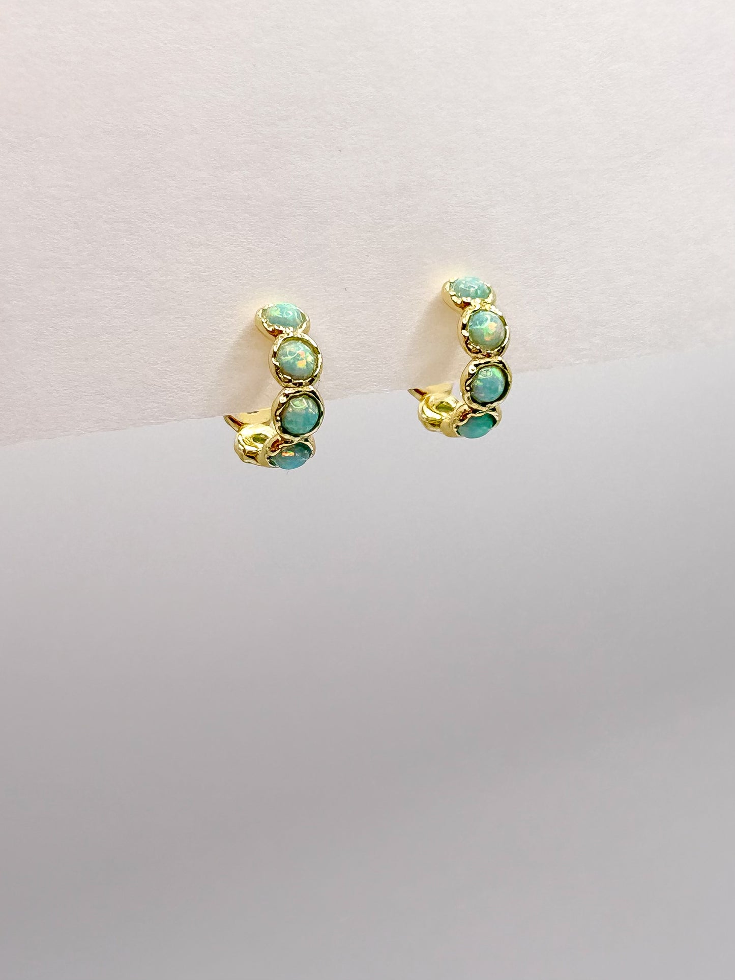 Aqua Fire Opal Hoop Earrings