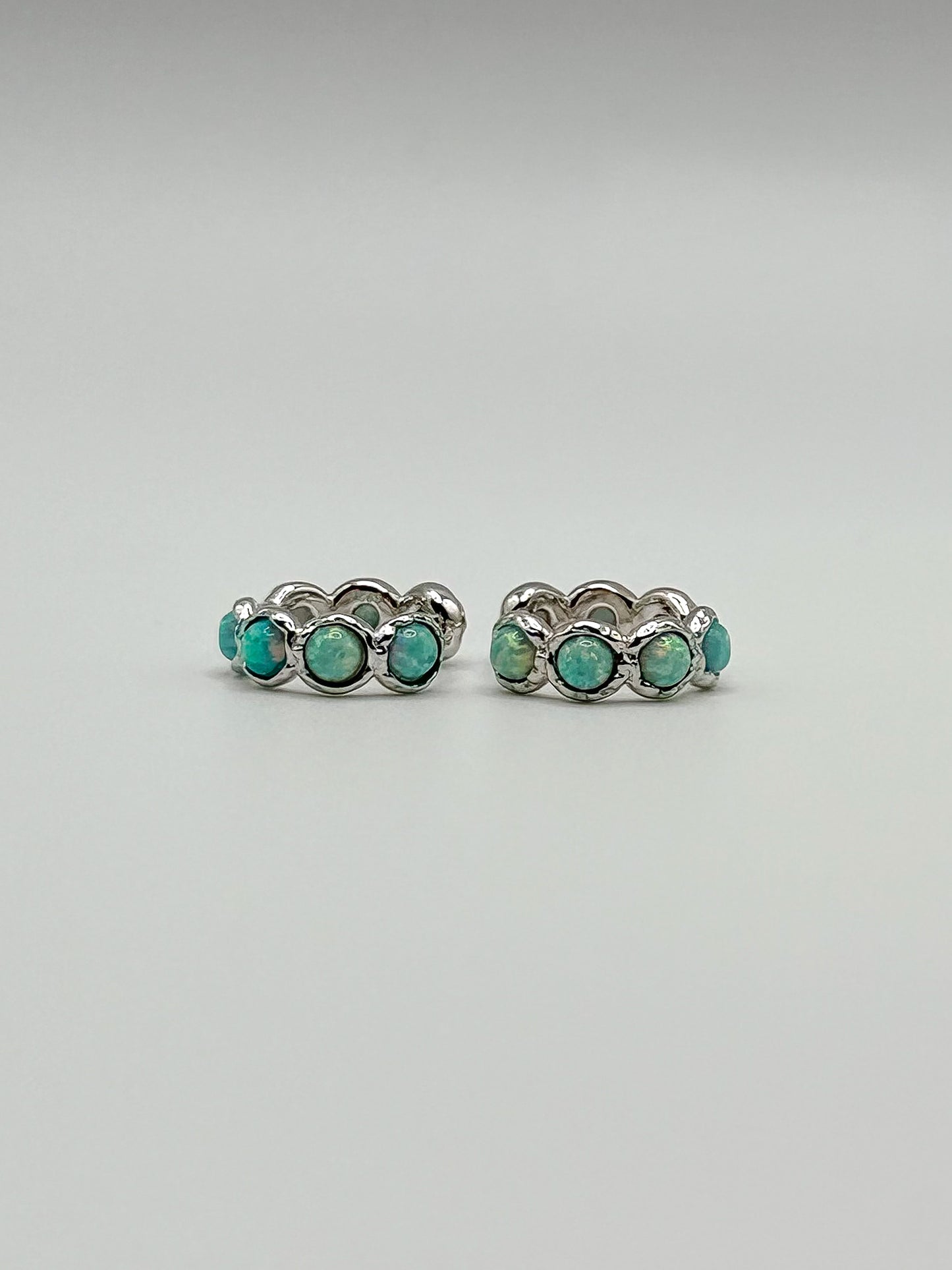 Aqua Fire Opal Hoop Earrings