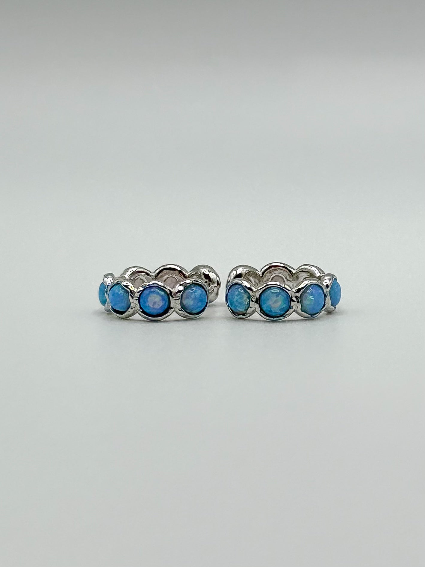 Blue Opal Hoop Gold Earrings