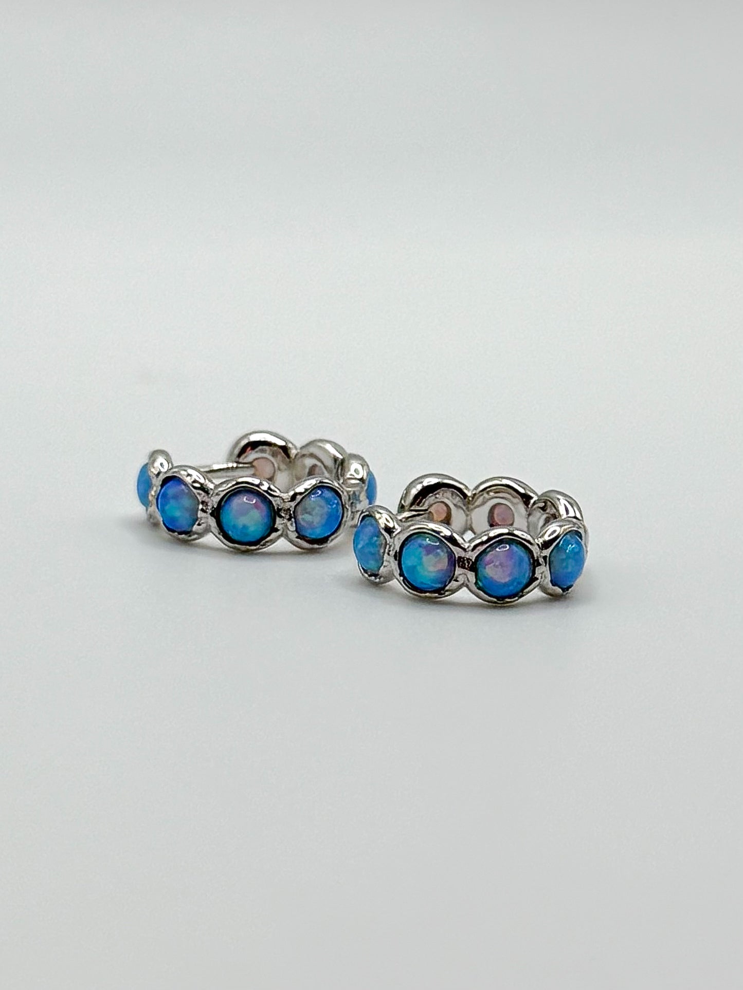 Blue Opal Hoop Gold Earrings