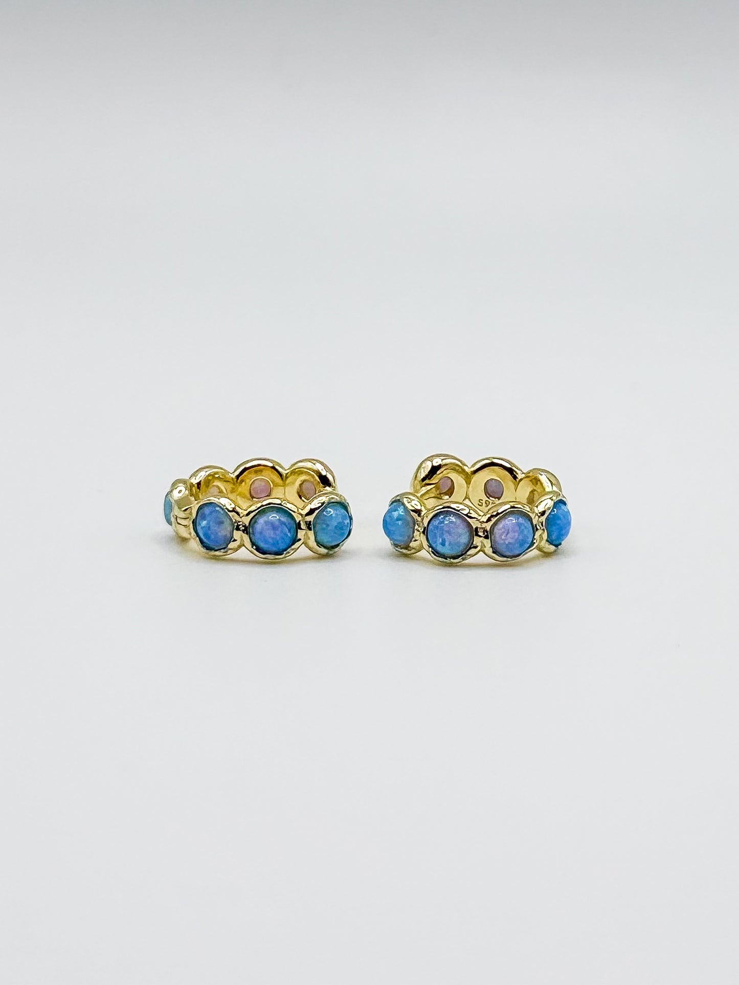 Blue Opal Hoop Gold Earrings