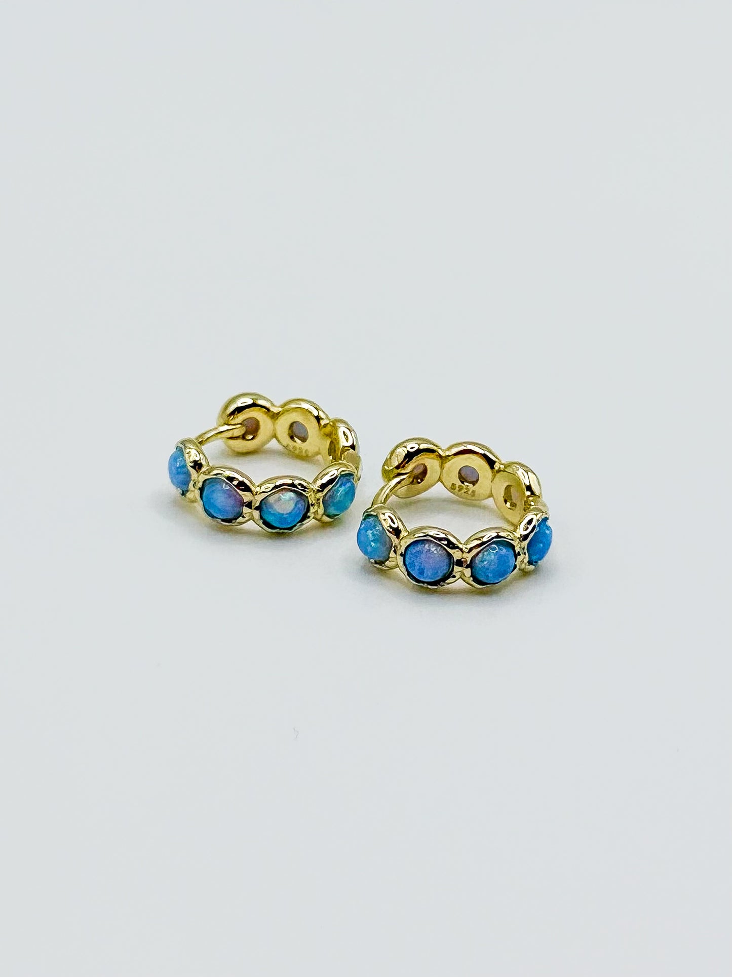 Blue Opal Hoop Gold Earrings