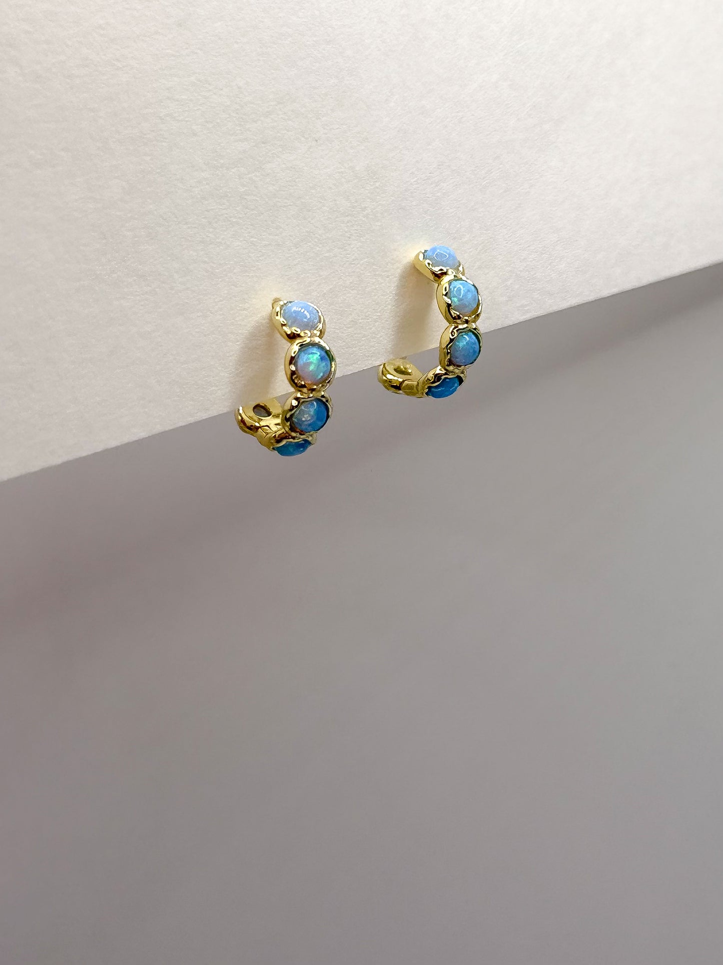 Blue Opal Hoop Gold Earrings