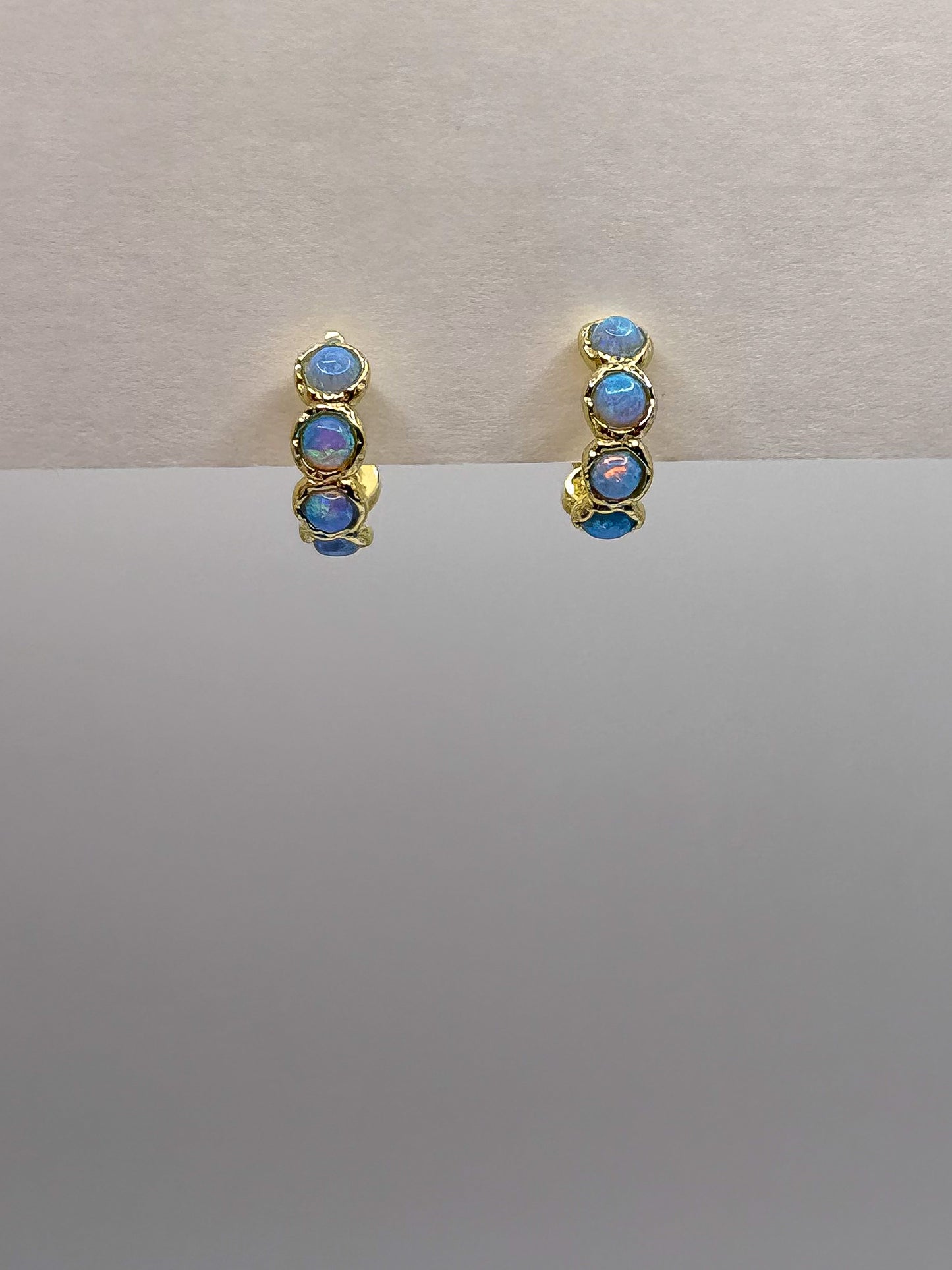 Blue Opal Hoop Gold Earrings