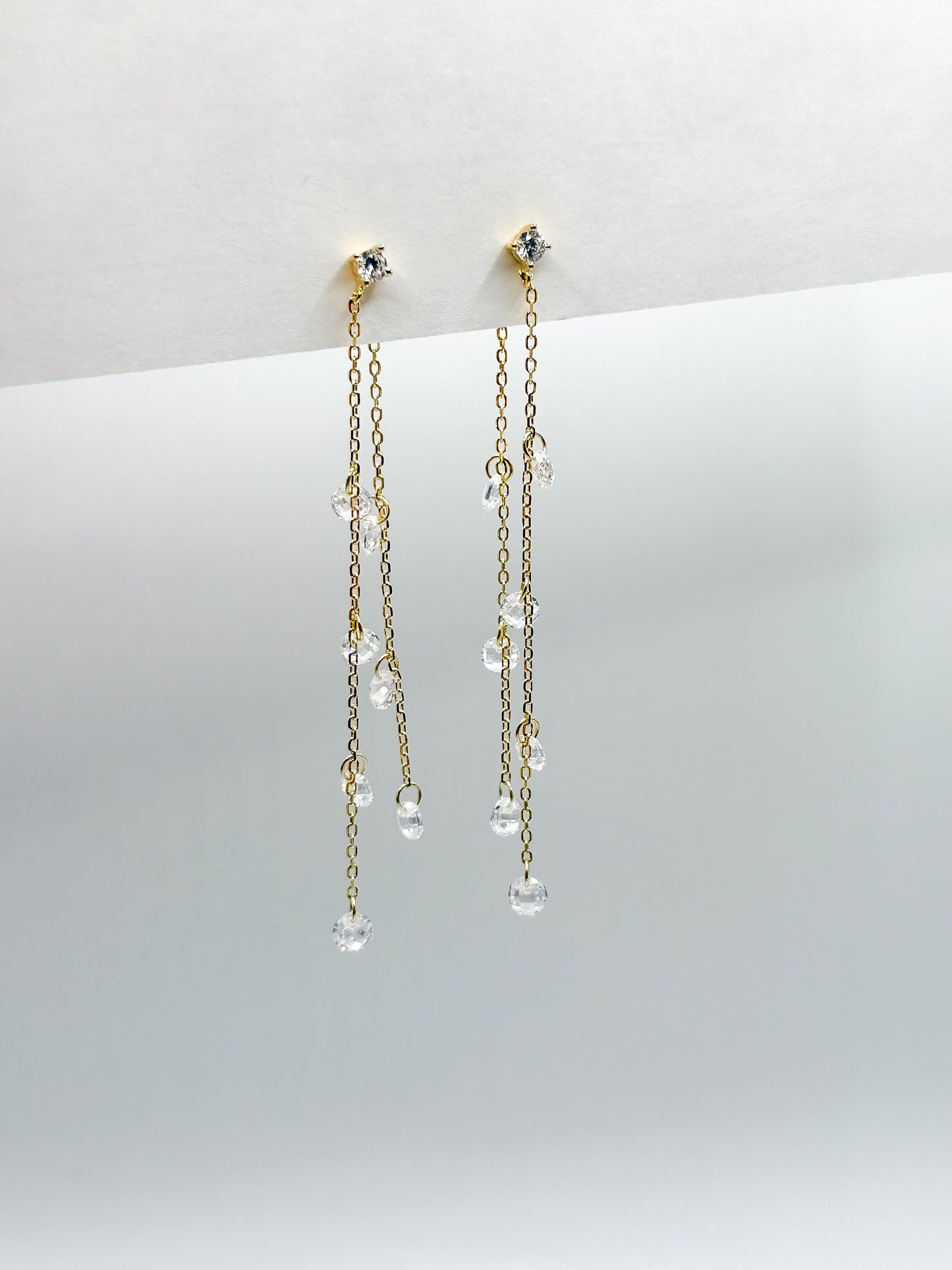 Double Dangling Floating Crystals Long Earrings
