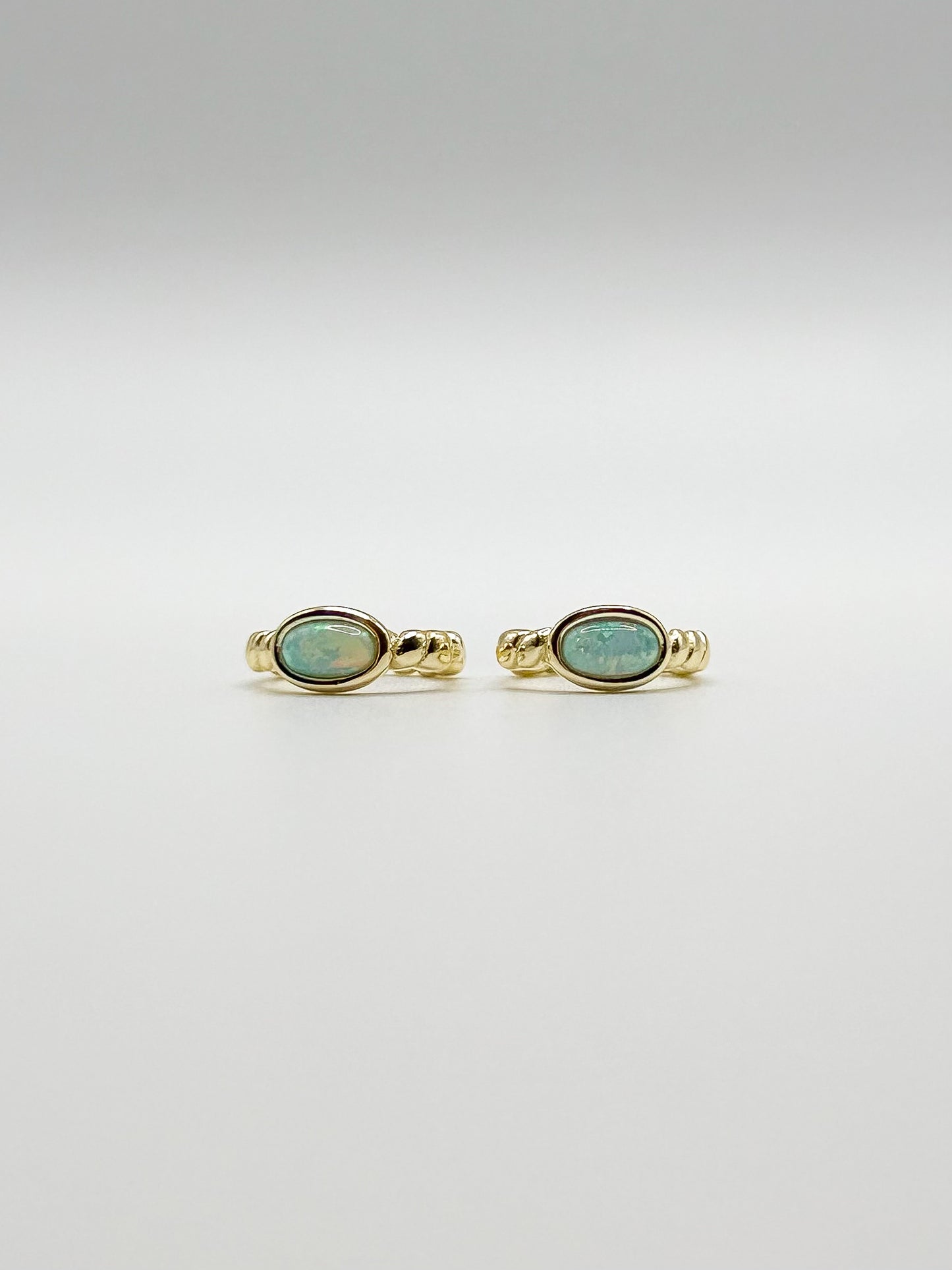 Single Oval Opal Twisted Design Hoop Earrings