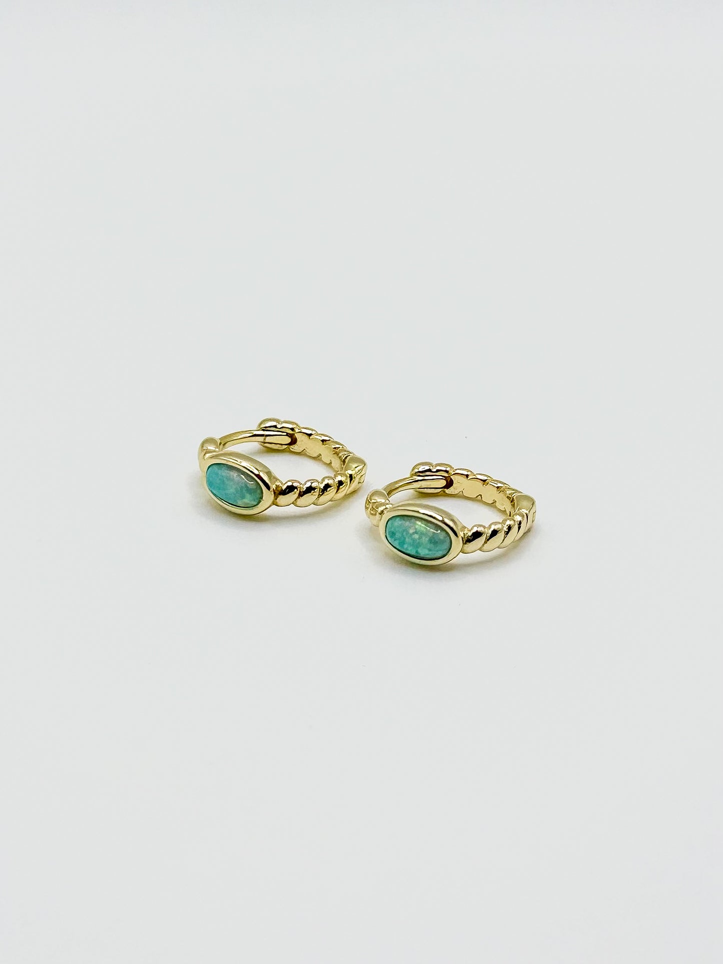 Single Oval Opal Twisted Design Hoop Earrings