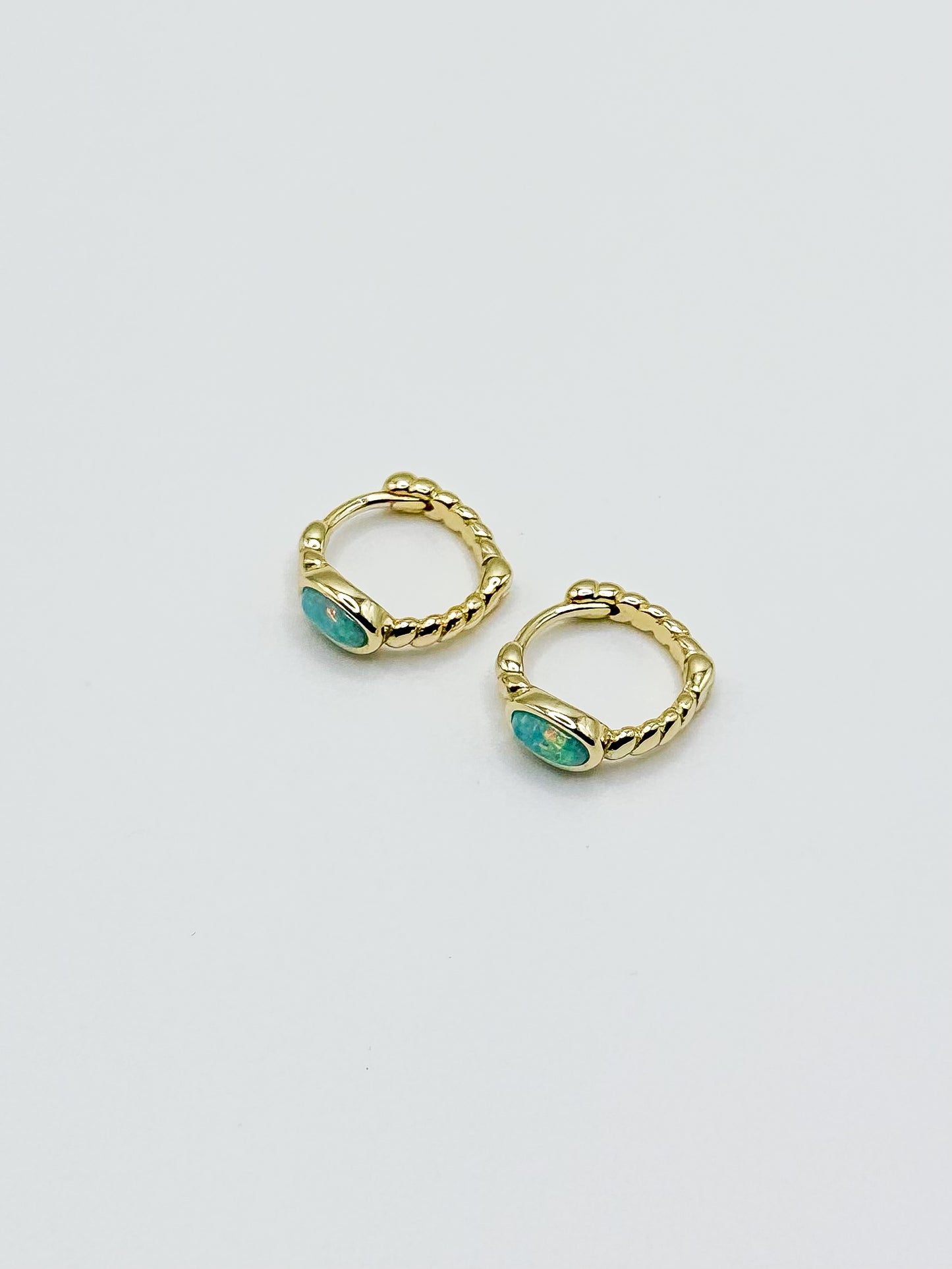 Single Oval Opal Twisted Design Hoop Earrings