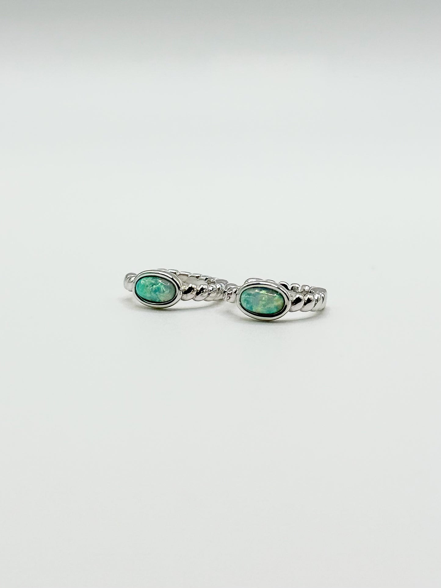 Single Oval Opal Twisted Design Hoop Earrings