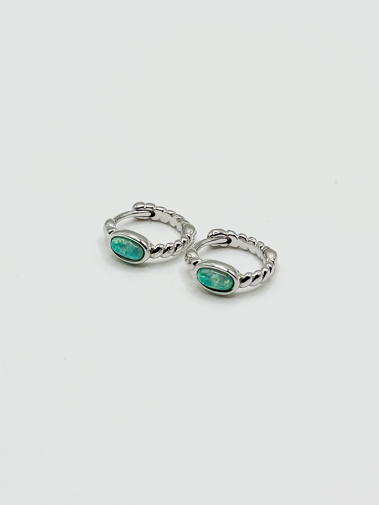 Single Oval Opal Twisted Design Hoop Earrings