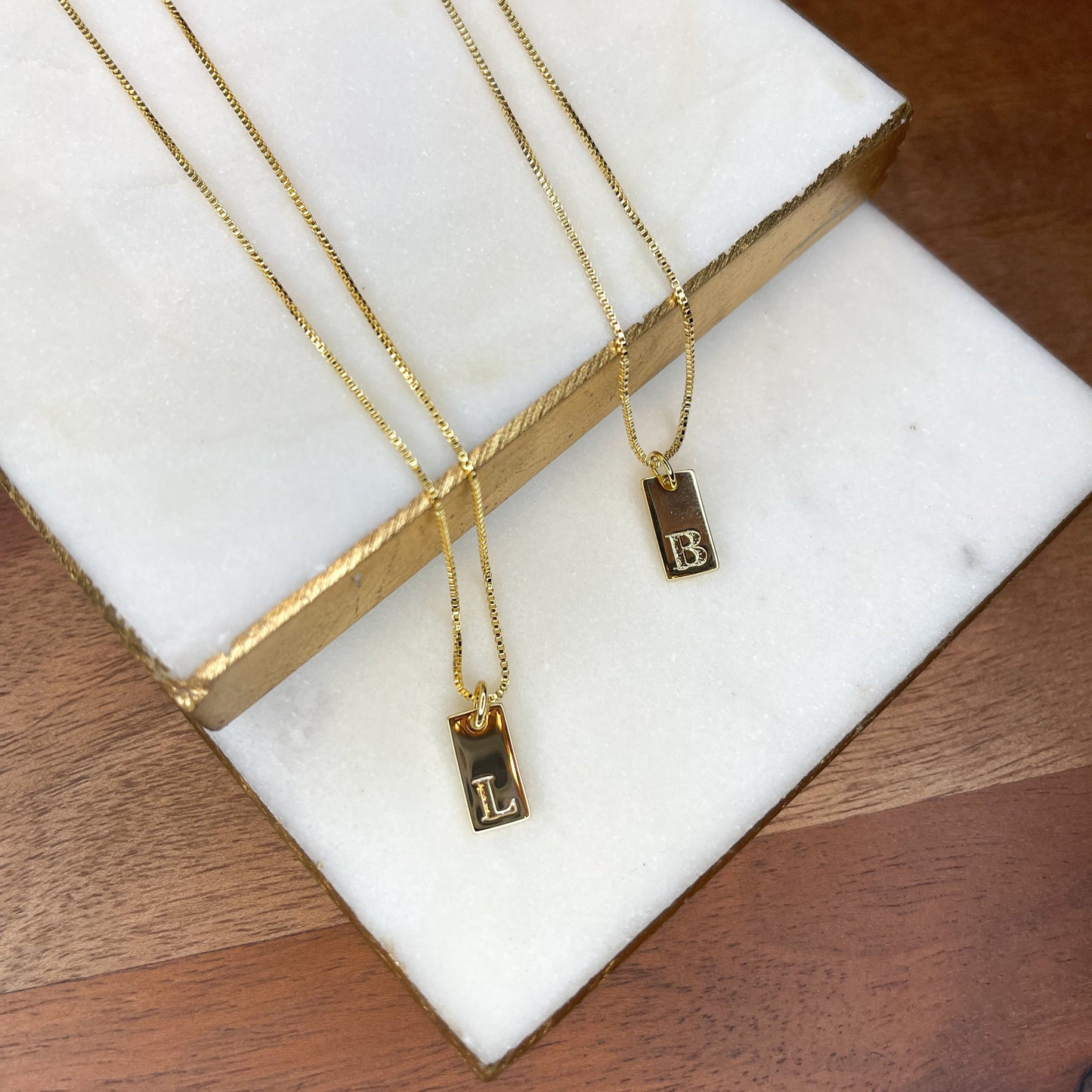 Small Rectangular Tag Initial Necklace