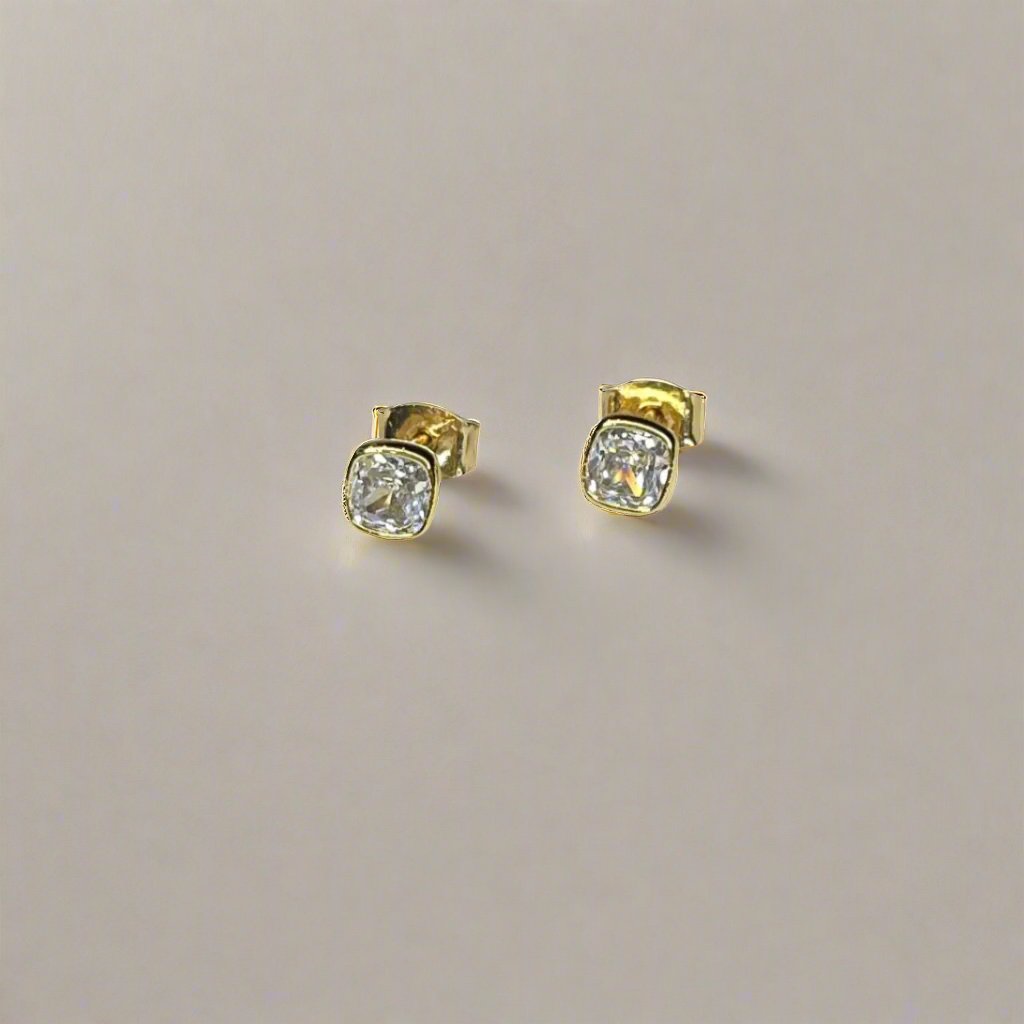 Cushion Cut Bezel Set Stud Earrings