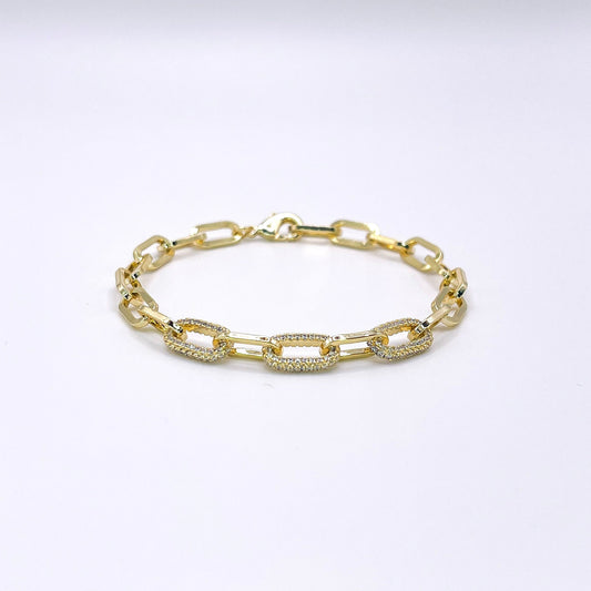 Paperclip Link Chain Bracelet with Pave CZ