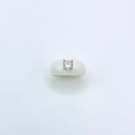 White Enamel Dome Ring