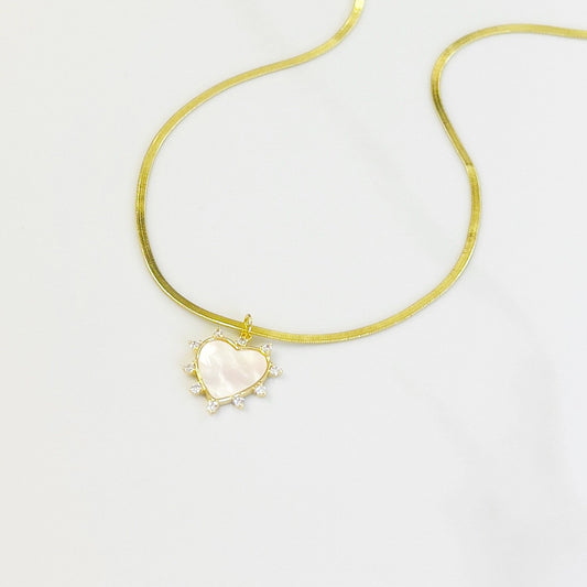 Large Heart with Skinny Herringbone Chain Necklace